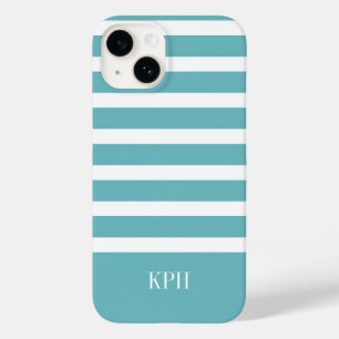Modern Aqua Blue och White Rand med Monogram