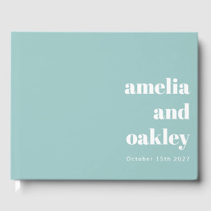 Modern Aqua Blue Personligt bröllp, djärv, minimal Gästböcker