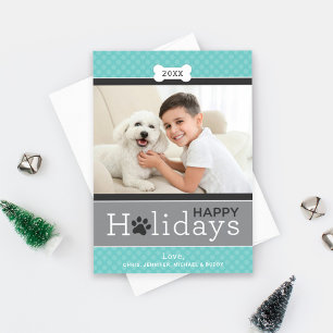 Modern Aqua Blue Puppy Hund Theme Glad helg Julkort