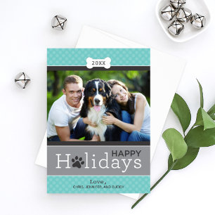 Modern Aqua Blue Puppy Hund Theme Glad helg Julkort