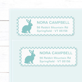 Modern Aqua Blue Rabbit Gingham Returadress Returadress Etikett
