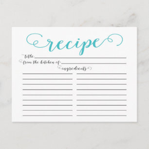Modern Aqua Blue Script Möhippa Recipe-kort Vykort