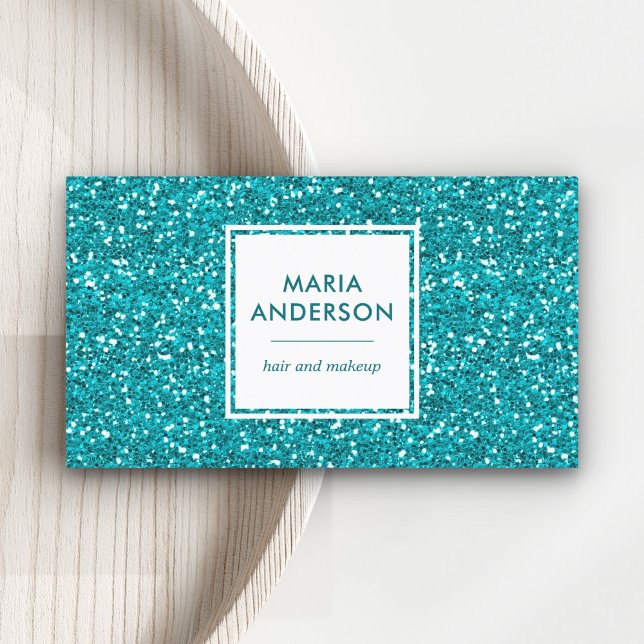 Modern Aqua Blue Sequins Glitter Makeup Artist Visitkort (Skapare uppladdad)