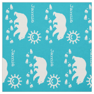 Modern Aqua Blue Sunshine Bear Tracks Personlig Tyg