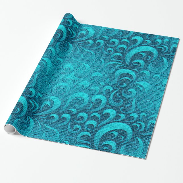 Modern Aqua Blue-Trendig Presentpapper (Utrullad)