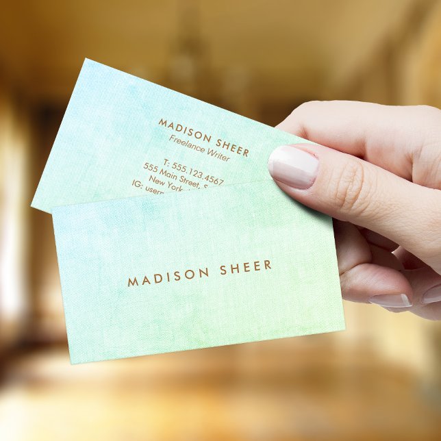 Modern Aqua Grönt Ombre Gradient Linen Visitkort (Skapare uppladdad)