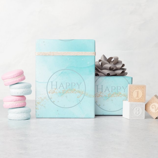 Modern Aqua Guld Alcohol Bläck Art Vattenskor Ocea Presentpapper (Baby Shower)