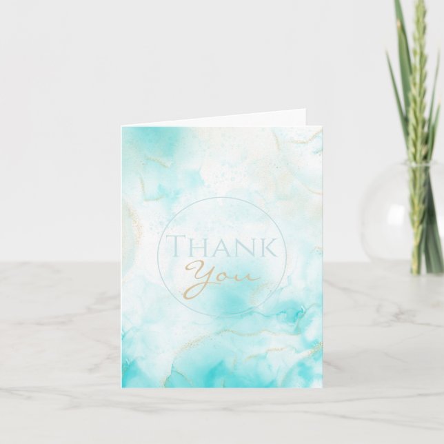 Modern Aqua Guld Alcohol Bläck Art Vattenskor Ocea Tack Kort (Framsida)