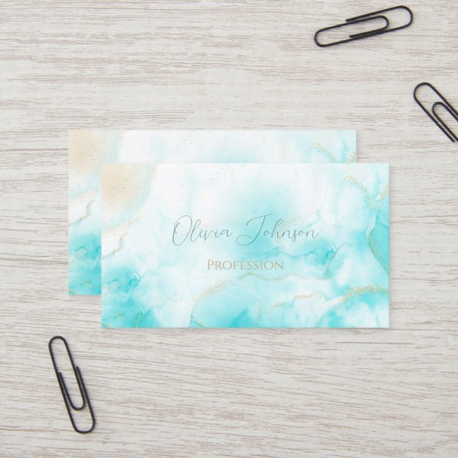 Modern Aqua Guld Alcohol Bläck Art Vattenskor Ocea Visitkort (Fram/Back In Situ)