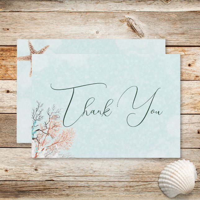 Modern Aqua Oceanen Snäcka Bröllop Tack Kort (Modern Aqua Ocean Shells Wedding Thank You Card)
