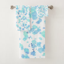 Modern Aqua och Olympic Blue Snowflake Towel