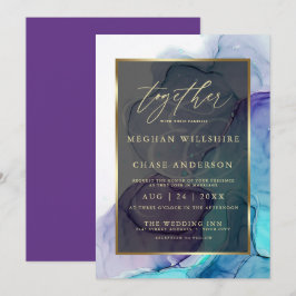 Modern Aqua Teal Deep Lila Alcohol Bläck Inbjudningar