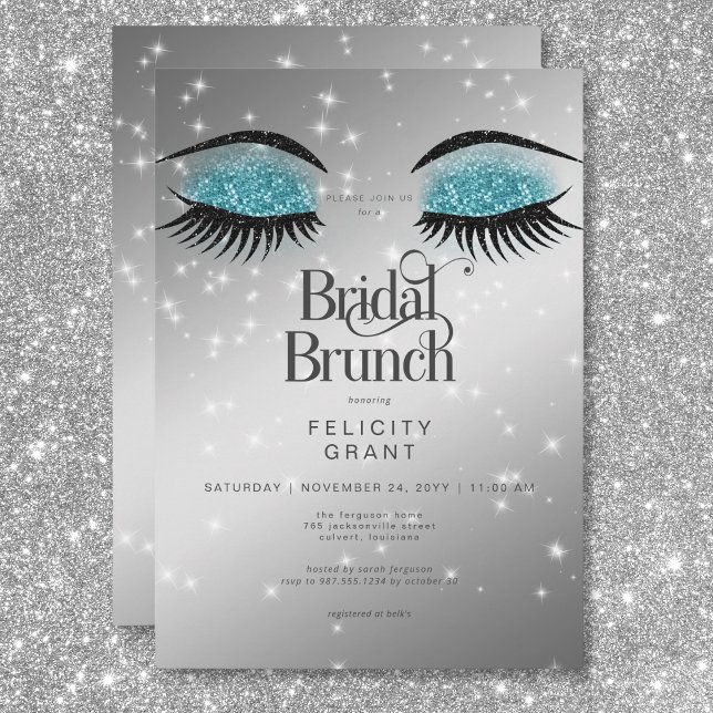 Modern Aqua Teal Glam Ögon Möhippa Brunch Inbjudningar (Modern Aqua Teal Glam Eyes Bridal Brunch Invitation)