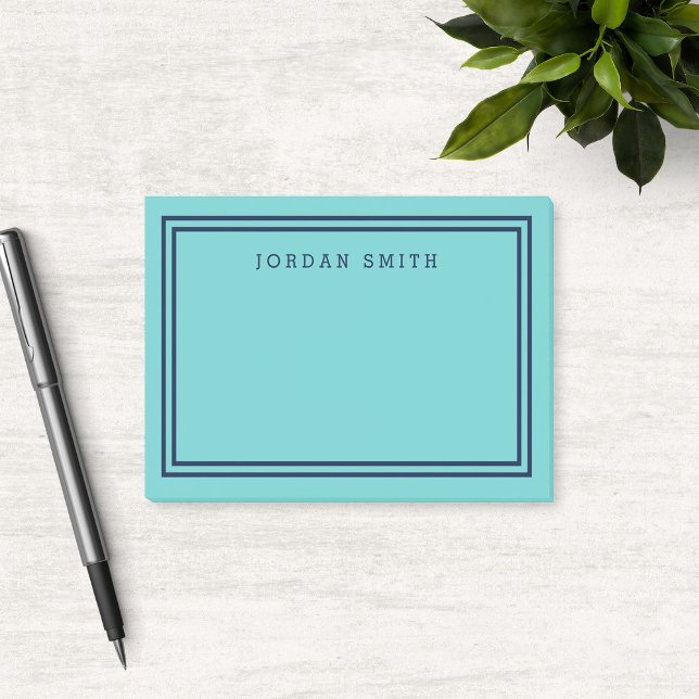 Modern Aqua Teal med Dubbla Navy Blue Gräns Post-it Block (Skapare uppladdad)
