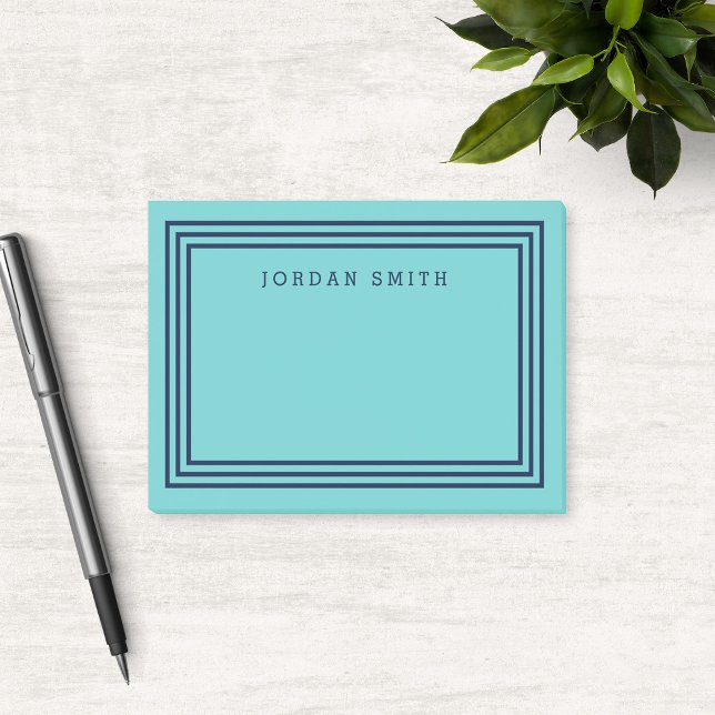 Modern Aqua Teal med tredubbel marin blå Gräns Post-it Block (Skapare uppladdad)