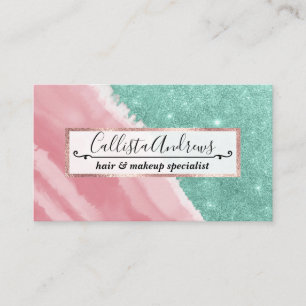 Modern Aqua Teal Rosa Glitter Watercolor Beach Visitkort