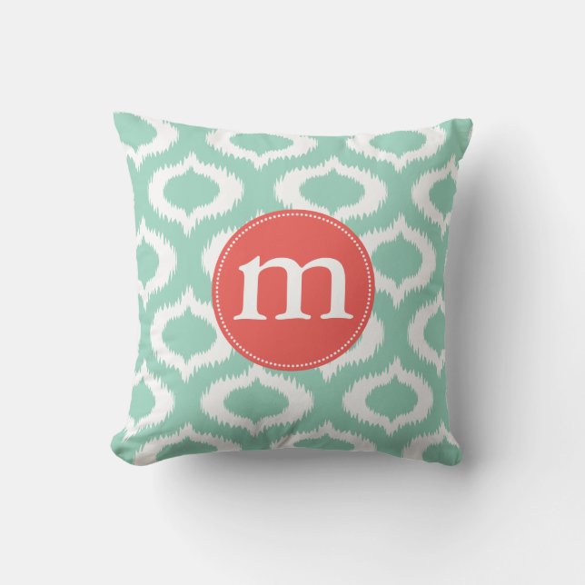 Modern Aqua Turquoise Ikat Diamanter Personlig Kudde (Framsida)