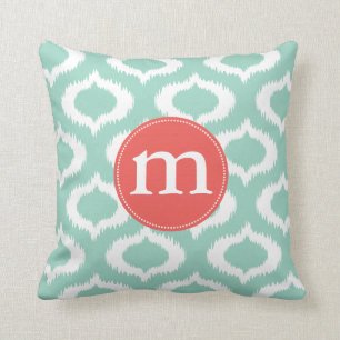 Modern Aqua Turquoise Ikat Diamanter Personlig Kudde