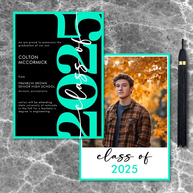 Modern Aqua Typography Studenten-meddelande Inbjudningar (Modern Aqua Typography Graduation Announcement)