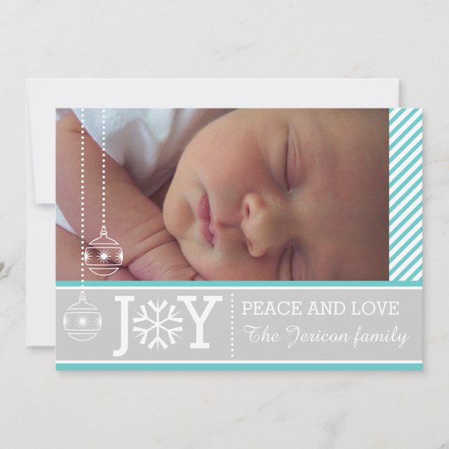 Modern aqua, vit rand grått-jul-helgdag julkort (Framsida)