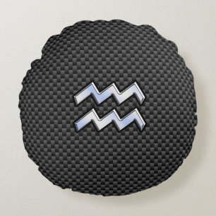 Modern Aquarius Zodiac Sign Carbon Fiber Stil Rund Kudde