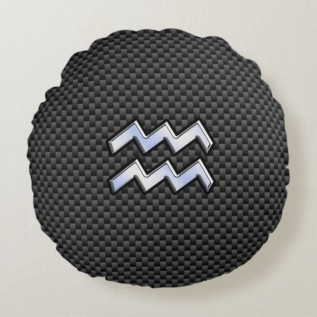 Modern Aquarius Zodiac Sign Carbon Fiber Stil Rund Kudde (Framsidan)