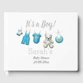 Modern är en Boy Cute Blue Grått Baby Shower Gästböcker