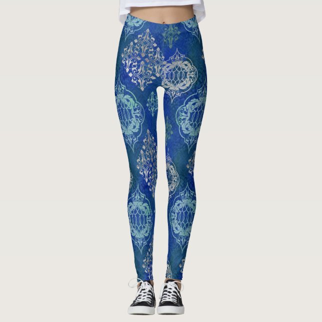 Modern Arabesque Moroccan Tile BOHO Art Mönster Leggings (Framsida)