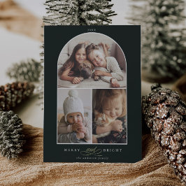 Modern Arch 3 Photo Merry & Bright Grönt Julkort