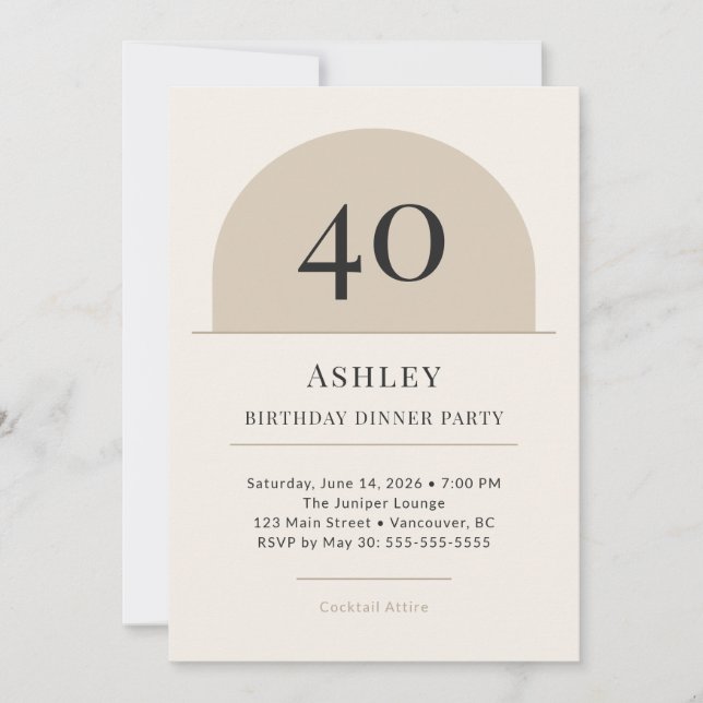 Modern Arch 40th Birthday Dinner Party Invitation Inbjudningar (Framsida)