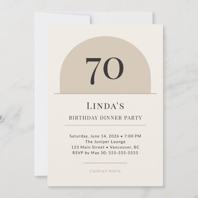 Modern Arch 70th Birthday Dinner Party Invitation Inbjudningar (Framsida)