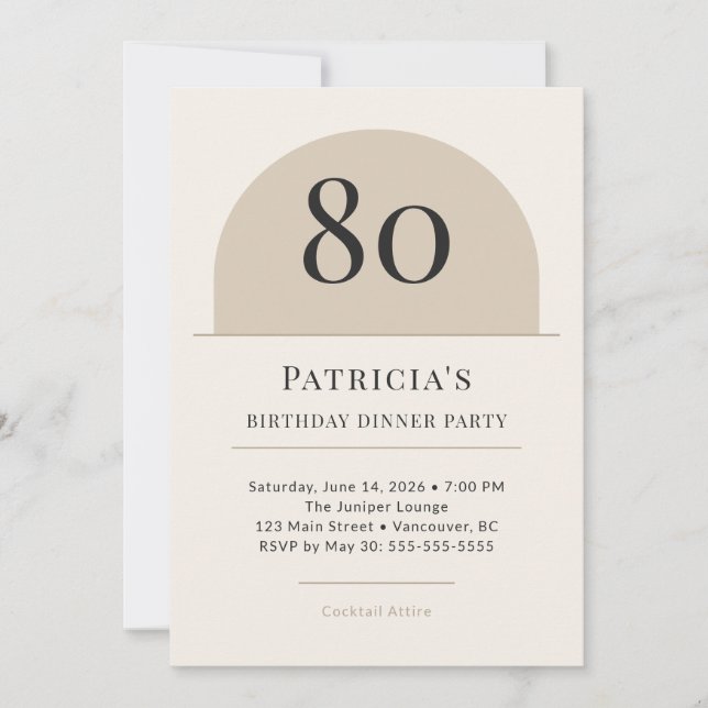 Modern Arch 80th Birthday Dinner Party Invitation Inbjudningar (Framsida)