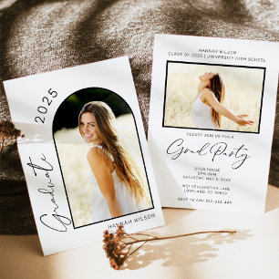 Modern Arch Black and White-Studentfest Inbjudningar