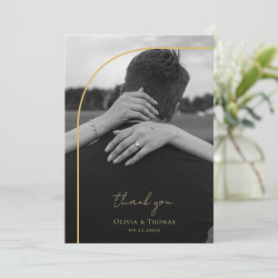Modern Arch Black White Guld Bröllop Foto Tack Kort