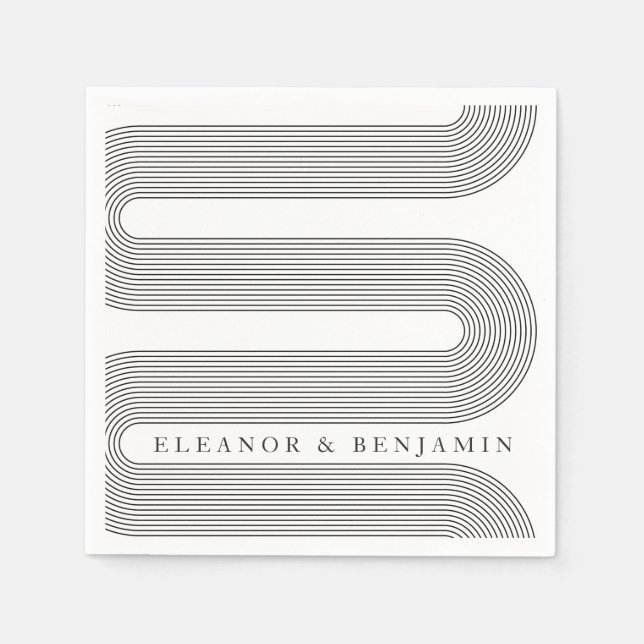 Modern Arch Black White Linjer Elegant bröllop Nam Pappersservett (Framsidan)