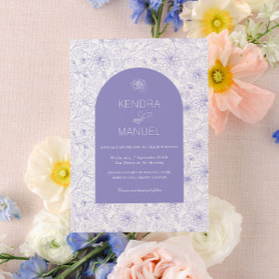 Modern Arch Blommigt Toile Lilac Lila Bröllop Inbjudningar