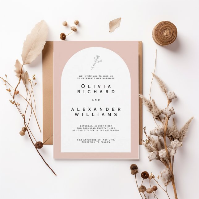 Modern Arch Blush Minimalist Wedding Invitation Inbjudningar (Skapare uppladdad)