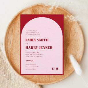 Modern Arch Bold Typography Rosa och Red Bröllop Inbjudningar