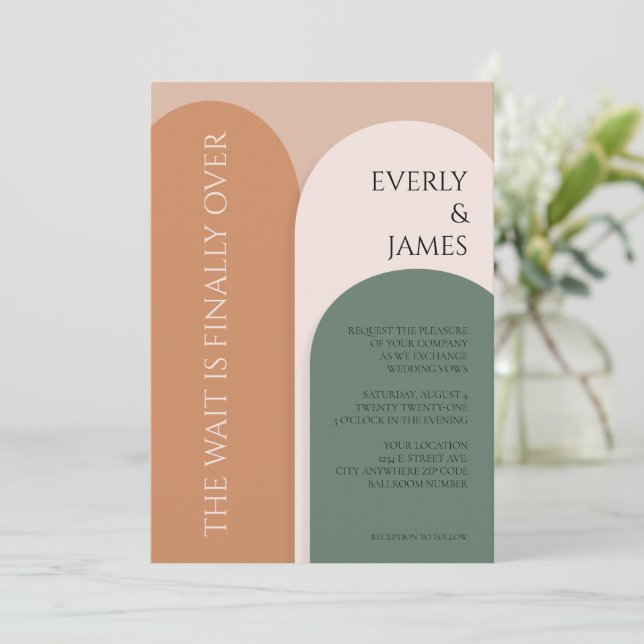 Modern Arch bröllopsinbjudan I Jord Tones Inbjudningar (Stående Fram)