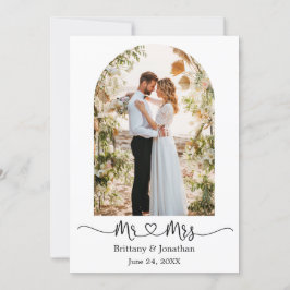 Modern Arch Calligraphy Heart Mr. och Mrs. Bröllop Tack Kort