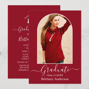 Modern Arch Calligraphy Red Studentfest Inbjudningar