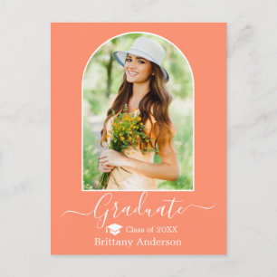 Modern Arch Cap Calligraphy Coral Peach Studenten Vykort