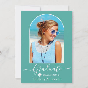 Modern Arch Cap Calligraphy Teal Studenten Meddelande