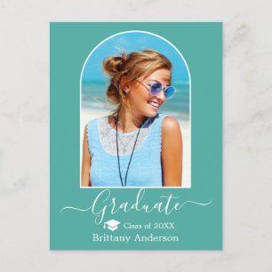 Modern Arch Cap Calligraphy Teal Studenten Vykort