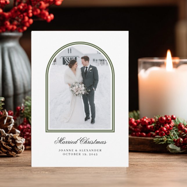 Modern Arch Christmas Newlyweds Winter Wedding Julkort (Skapare uppladdad)