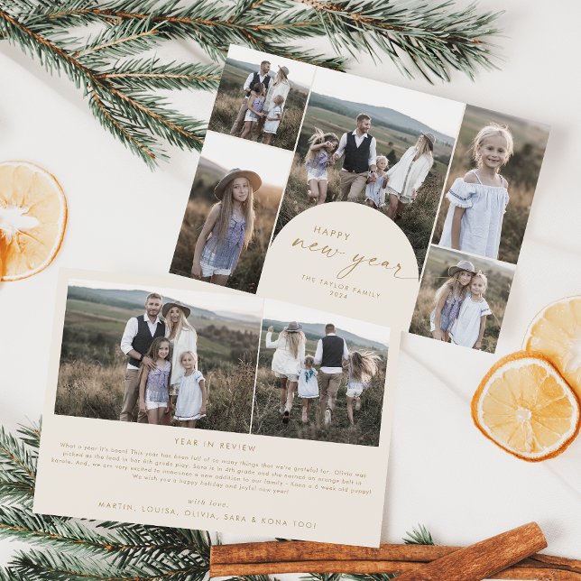 Modern Arch | Cream Multi Photo Family Nya år Julkort (Skapare uppladdad)