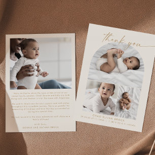 Modern Arch Cream Photo Collage Tack Birth Meddelande
