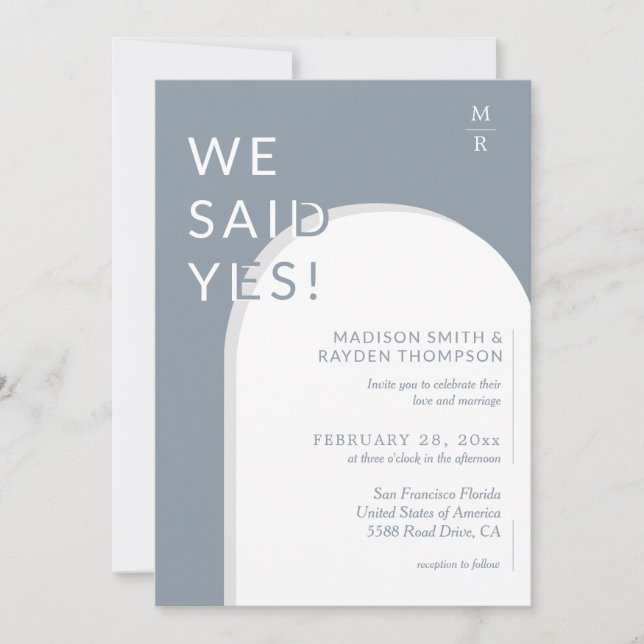 Modern Arch Dusty Blue Photo Bröllop Inbjudningar (Framsida)