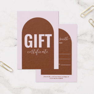 Modern Arch Earth Tones Business Gift-certifikat Visitkort