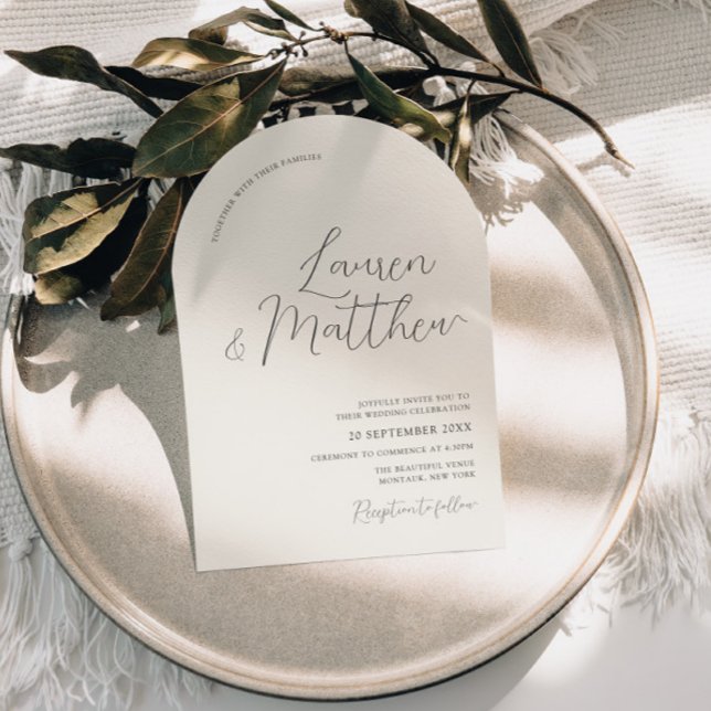 Modern Arch Ecru-bröllopsinbjudan i skript Inbjudningar (Skapare uppladdad)